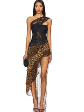 Leopard Lace One Shoulder Ruffle Midi Dress
